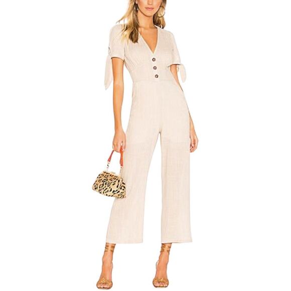 REVOLVE Pants - Revolve Super Down Womens Lana Tie Linen Blend Jumpsuit in Nude Size Large